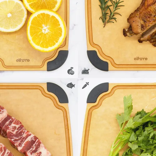 Miniatura 8 de Elihome Essential Series - Juego de tablas de cortar de madera 2 en 1 para cocina, tabla de madera para cortar verduras, pan, queso, carne