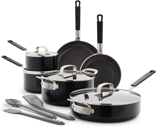 GreenPan x Bobby Flay - Juego de ollas y sartenes antiadherentes de 13 piezas, cerámica de diamante sin PFAS, apto para inducción, fácil de limpiar,