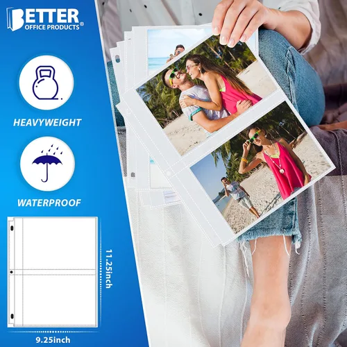 Miniatura 6 de Better Office Products Hojas de repuesto para álbum de fotos, 5 x 7 pulgadas, pesadas, de 3 anillos transparentes de diamante, 200 fotos en total