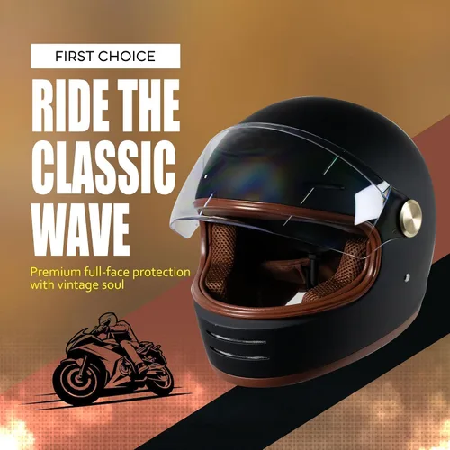 Miniatura 6 de Casco retro para motocicleta Loyoriwy para adultos: Casco integral vintage con sistema de ventilación, diseño impermeable para motociclismo Negro