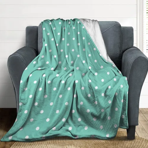 Miniatura 4 de Manta de felpa de lunares blanco aguamarina, suave y acogedora, manta de franela para todas las estaciones, para sofá, cama, 40 x 50 pulgadas