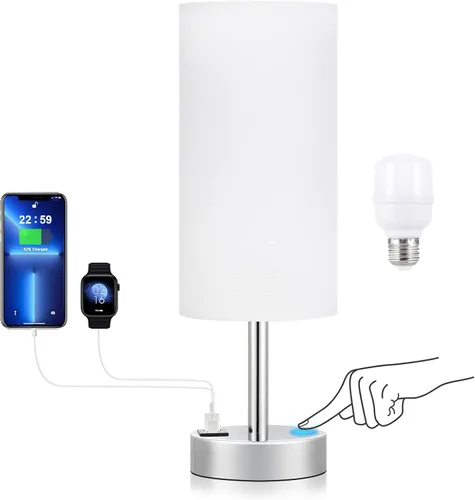 Miniatura 8 de Lámparas de mesita táctiles negras para niñas - Lámpara de noche pequeña con puertos de carga USB-C y USB, lámpara de mesa de control de 3 vías