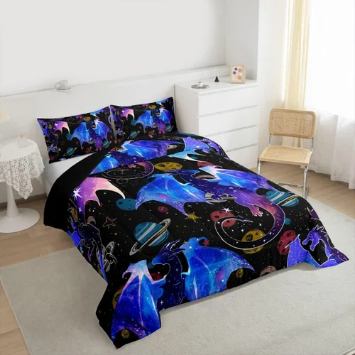Miniatura 2 de Feelyou Juego de ropa de cama con diseño de dragón y galaxia, cielo estrellado, para niños y niñas, diseño de dragón, decoración colorida, colección