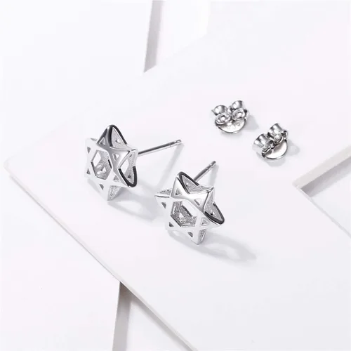 Miniatura 5 de ChicSilver Pendientes hipoalergénicos de plata de ley 925 con diseño de estrella de David para mujer con caja de regalo