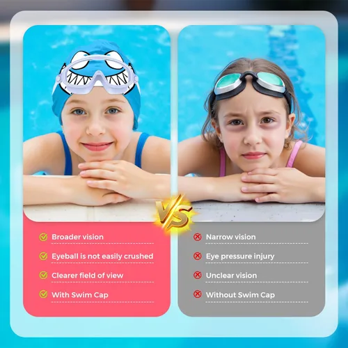 Miniatura 3 de Gafas de natación para niños de 3 a 8 años con gorro de natación, juego de gorras de natación con antivaho y anti-UV para niños y niñas pequeños