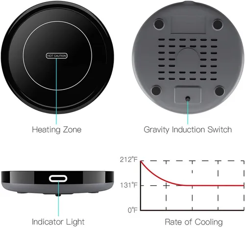 Miniatura 2 de Calentador de Café Inteligente, BESTINNKITS Calentador de Tazas con Inducción por Gravedad de Encendido/Apagado Automático para Uso en Escritorio