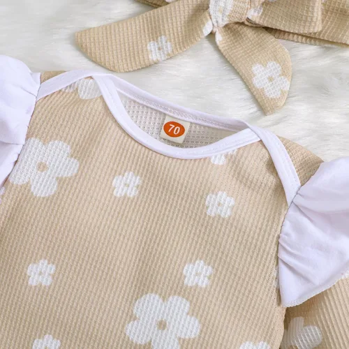 Miniatura 5 de Infant Baby Girl Fall Jumpsuit Outfits Flower Print Long Sleeve Romper + Flare Pants + Bow Headband Toddler Clothes