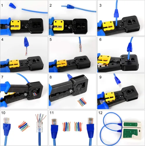 Miniatura 4 de Kit de Herramienta de Crimpado RJ45 Pass Thru Cat5 Cat5e Cat6 Herramienta de Crimpado RJ45 con 20 Conectores RJ45 Cat6 Pass Through, 20 Cubiertas, 1
