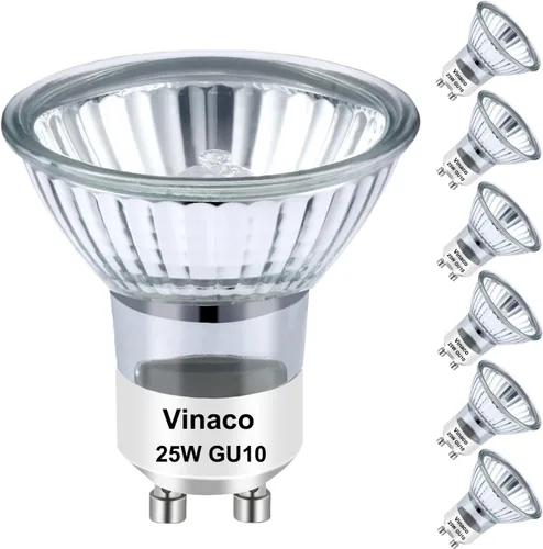Vinaco - Bombilla halógena GU10+C 120 V 25 W de larga duración, bombilla para calentador de velas de 25 vatios, luz blanca cálida 2800K, intensidad