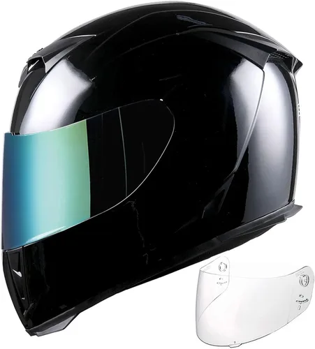 Miniatura 2 de Casco integral para motocicleta 1Storm con diseño de cráneo rey en mate negro + una visera transparente extra: HJK311 negro (Glossyblack)