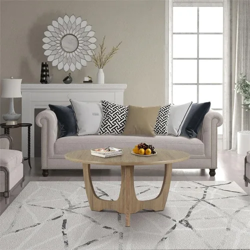 Miniatura 6 de FINECASA Mesa de centro redonda de madera, patas curvas, muebles, sofá de acento, mesa auxiliar para sala de estar, mesa redonda de madera, 36 x 18