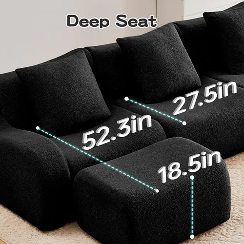 Miniatura 7 de Sofás de peluche sin hueso para sala de estar, juego de sofá modular negro con asiento profundo, sofá de gran tamaño, sofás para sala, cómodos sofás
