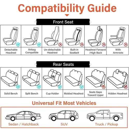 Miniatura 8 de Coverado Fundas de asiento delantero, 2 piezas de fundas de asiento universales para automóviles, de piel de napa transpirable, impermeable, Beige