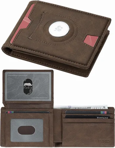 Furid Cartera Air Tag para Hombre Delgada Carteras de Cuero Minimalistas con 2 Ventanas para ID y Bloqueo RFID con Soporte para Airtag - Regalos