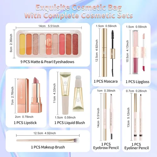 Miniatura 8 de Color Nymph Kit de maquillaje para mujeres, niñas, principiantes, todo en uno, con bolsa de lentejuelas, paleta de sombra de ojos de 9
