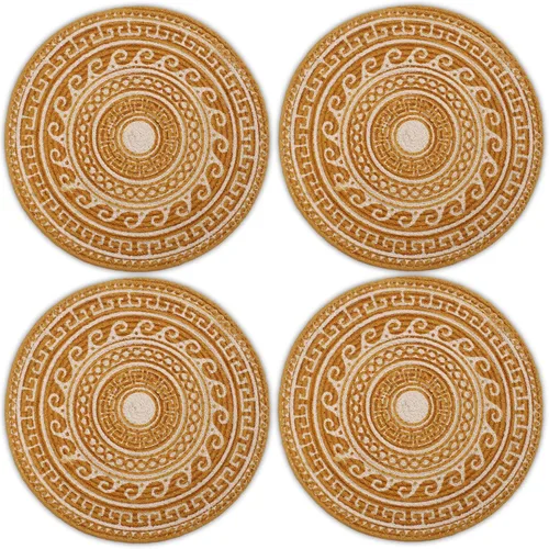 Miniatura 22 de Encasa XO Juego de 6 manteles individuales de comedor, manteles individuales de algodón, 13 pulgadas de diámetro, color beige, cargadores hechos a