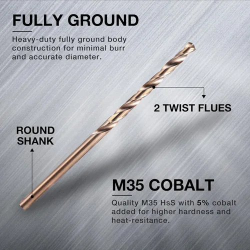 Miniatura 2 de Brocas de cobalto de 1/8 pulgadas (13 unidades), acero de alta velocidad M35, punta de 135 grados, juego de brocas helicoidales de longitud Jobber