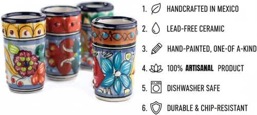 Miniatura 4 de Juego de 4 vasos de chupito Talavera auténticos mexicanos para tequila - Pintados a mano - 2 Oz (Talavera colorida)