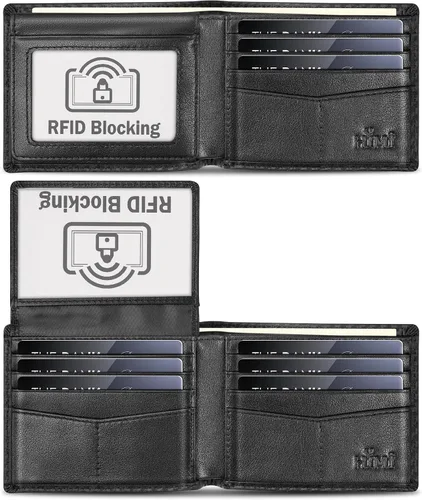 Miniatura 29 de HIMI - Cartera elegante de cuero auténtico para hombre, con bloqueo de interferencia de radiofrecuencia (RFID), con 2 ventanas para identificación