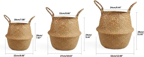 Miniatura 2 de Cesta tejida de hierba marina para almacenamiento de macetas y lavandería, picnic y cesta de comestibles (M, original)