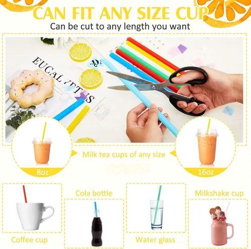 Miniatura 5 de Tessco for you 3200 piezas de 25 cm de pajitas jumbo para batidos, paquete grande de 10 mm de plástico desechable con boca ancha para té de Colorido