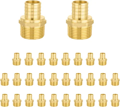 Miniatura 12 de Paquete de 5 accesorios Foskan PEX, adaptador macho NPT de 1 pulgada a 1 pulgada, accesorios de engarce de púas de latón para manguera de agua de RV