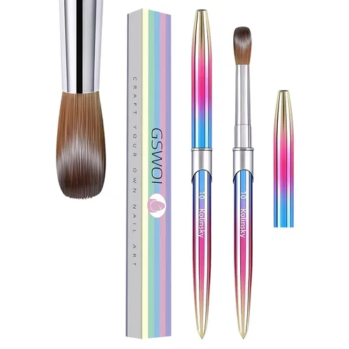 Miniatura 10 de Kolinsky - Brocha de uñas acrílicas 100% tamaño 8, pincel de arte de forma redonda para manicura profesional de uñas (#8, dorado)