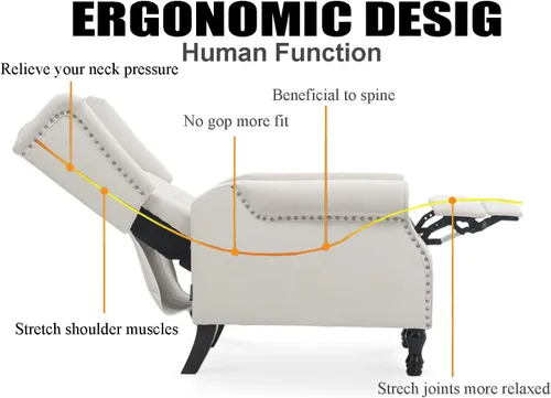 Miniatura 6 de Silla decorativa de terciopelo, silla reclinable con respaldo de empuje, silla con brazo con respaldo alado para sala de estar, dormitorio, cine
