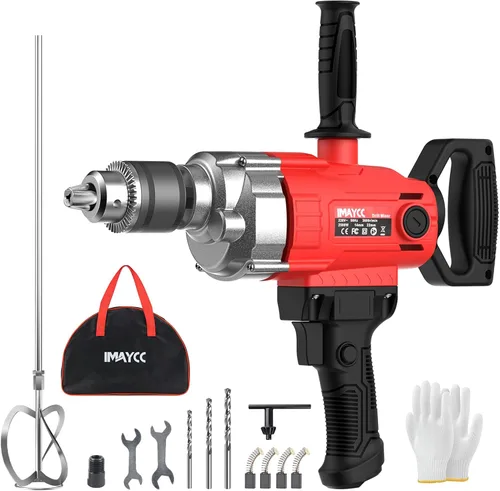 Miniatura 12 de IMAYCC Mezclador de cemento de mano, mezclador de concreto portátil, taladro de mezcla de 6 velocidades de 110V, mezclador de taladro de 2100W