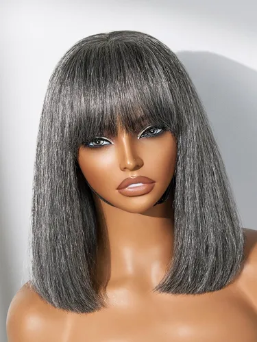 Miniatura 44 de LUVME HAIR Peluca Bob Recta Yaki Ligera de 10 Pulgadas de Cabello Humano, Pelucas Bob de Encaje HD Indetectable Sin Pegamento de Cabello Humano Pre
