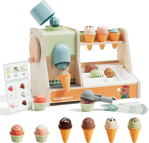 Miniatura 8 de TOP BRIGHT Dispensador de Bebidas de Madera para Juegos de Simulación, Juegos de Comida para Cocina Infantil con Tazas, Insertos de Jugo, Cubitos