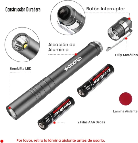 Miniatura 4 de WORKPRO Luz de bolígrafo LED, Linternas de bolígrafo de aluminio, Linterna de bolsillo con clip para inspección, emergencia, uso diario, 2