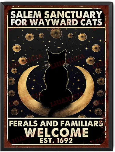 Miniatura 11 de Letrero de metal de hojalata Salem Sanctuary para gatos Wayward Ferals and Familiars, letrero de metal de hojalata para hombre, decoración de pub, 8