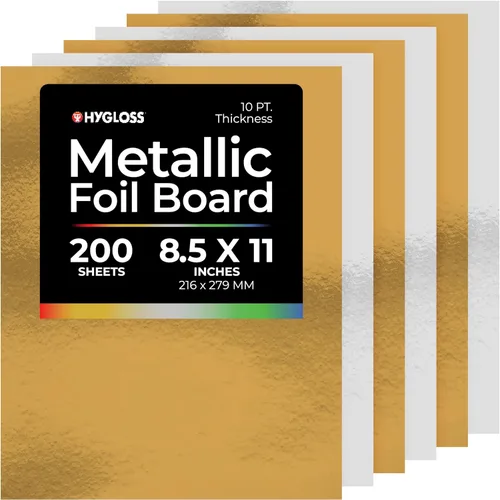 Miniatura 29 de Hygloss Hojas de cartulina metálica, 100 hojas de oro mate, 8.5 x 11 pulgadas, resistentes, 10 puntos, papel de cartón metálico para manualidades