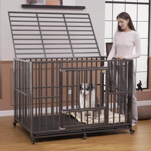 Miniatura 8 de Polar Aurora Jaula para perros resistente, perrera plegable e indestructible, jaula para perros extra grande a prueba de escapes con ruedas