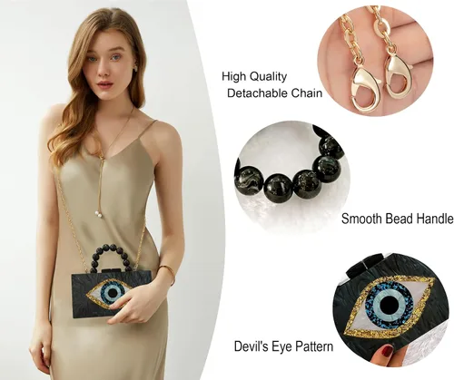 Miniatura 2 de NUSTTAL Evil Eye Clutch Purse Acrylic Clutch Marble Evening Handbag for Women with Pearl Handle