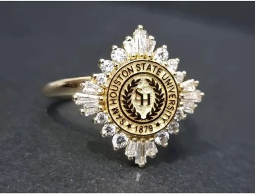 Miniatura 3 de Ssjewel Custom University Logo Ring Personalized College Class Ring For Women Cz Graduation Ring 14K Gold Finish Women High School Ring Handmade