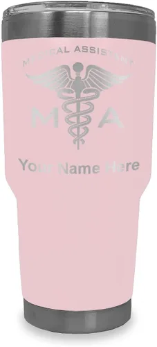 Miniatura 33 de LaserGram Taza aislada al vacío de 20 onzas, asistente médico MA, grabado personalizado incluido (rosa)