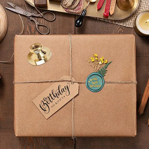 Miniatura 5 de SUPERDANT Cabezal de sello de cera de feliz cumpleaños, cabeza de latón de 0.98 pulgadas, cabeza de latón vintage, sello de cera para sello