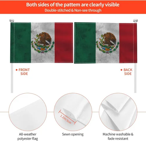 Miniatura 5 de Bandera de México con clip para ventana, 12 x 18 pulgadas, pancarta de decoración de automóvil de doble cara, protección UV de poliéster Bandera
