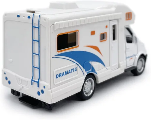 Miniatura 7 de Mini juguete de autocaravana camper RV para niños, modelo de aleación con tracción hacia atrás, vehículo recreativo con aventura, con muebles, techo