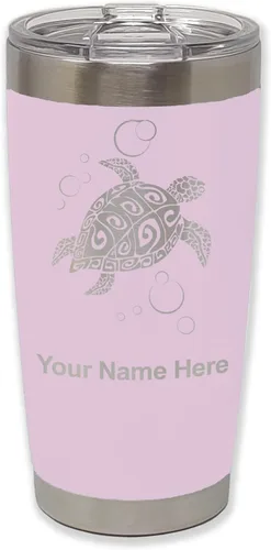 Miniatura 25 de LaserGram Vaso aislado al vacío de 20 onzas, tortuga marina hawaiana, grabado personalizado incluido (negro)