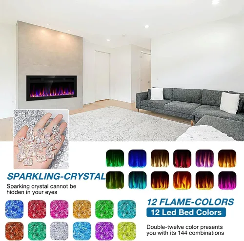 Miniatura 6 de Chimenea eléctrica de 31 pulgadas empotrada y montada en la pared, calentador de chimenea y chimenea lineal, chimenea eléctrica ultrafina, bajo