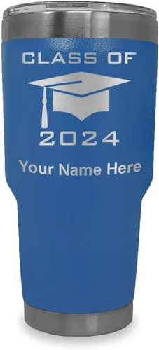 Miniatura 34 de LaserGram Vaso aislado al vacío de 20 onzas, grado de tapa clase de 2024, 2025, 2026, 2027, 2028, grabado personalizado incluido (negro)