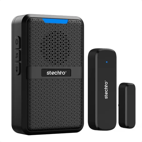 STECHRO Campanilla de puerta inalámbrica, rango de 600 pies, 5 volumen ajustable, 1 puerta magnética, alarma de contacto abierto con 62 campanillas,