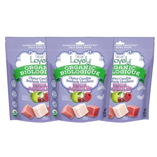 Miniatura 9 de Caramelos masticables orgánicos ácidos, bolsa de 5 onzas, sabor a frambuesa, manzana y cereza, sin HFCS, gluten o ingredientes falsos, 100% veganos