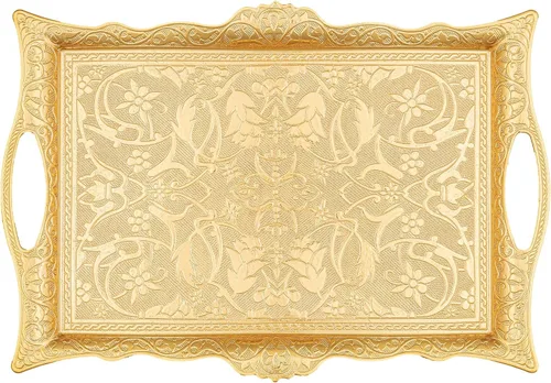 Miniatura 8 de Alisveristime Bandeja otomana de Zamak turco con motivos tradicionales, ideal para café y té, bandeja para seis personas (14.5 x 9.85 pulgadas)