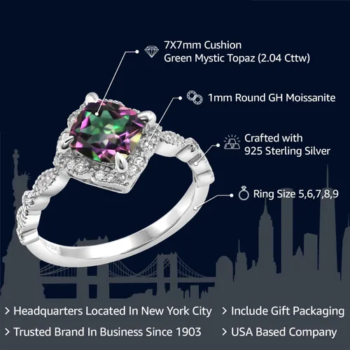 Miniatura 8 de Gem Stone King Anillo de compromiso solitario de moissanita blanca con piedra natal de corte cojín de 0.276 in para mujer, plata de ley 925