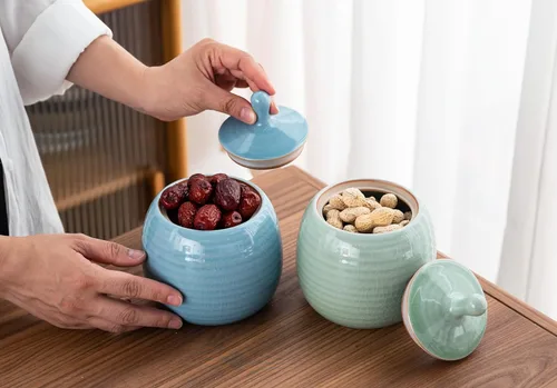 Miniatura 7 de Botes de cocina vintage de cerámica para almacenamiento de alimentos con tapa hermética para té, café, hierbas, azúcar, especias, frutos secos Verde