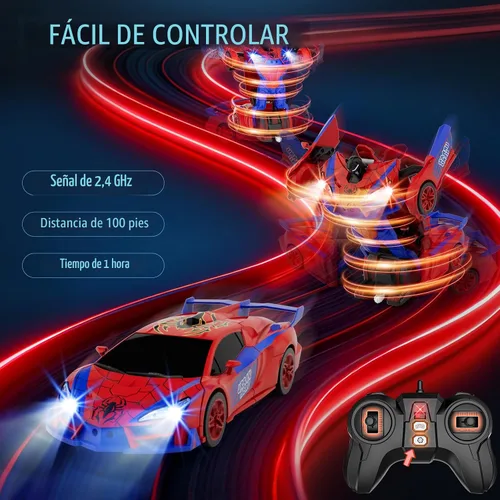 Miniatura 3 de Qumcou Juguetes de araña para niños de 4 a 6 años, auto de control remoto, juguetes de superhéroes transformables con un botón, autos RC de 2.4 GHz